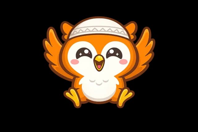 The Zamly owl, wings raised in a small celebration.